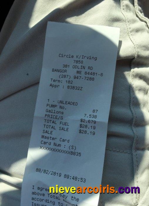 Circle K store payment receipt